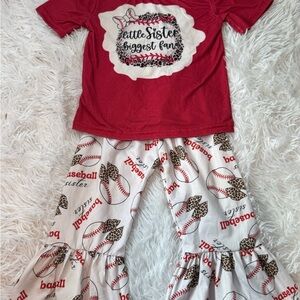 Little Sister Biggest Fan Pajama Set - Red and White
